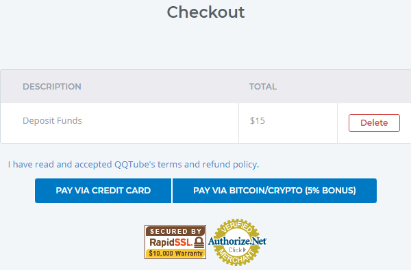 QQTube Payment methods